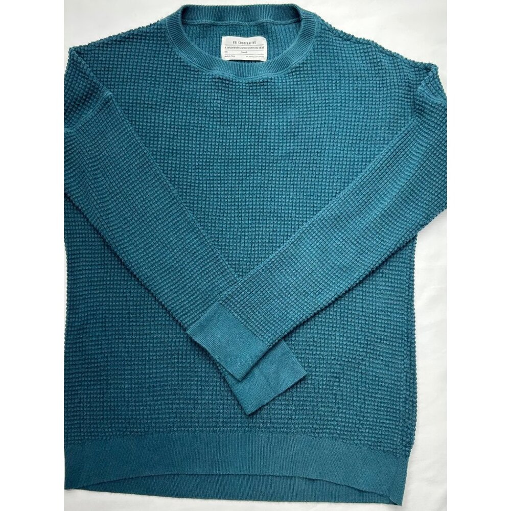 REI Cooperative CAMPWELL Teal Waffle Knit Crewneck Sweater Women's Small